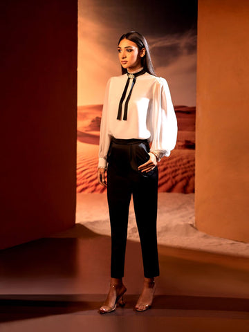 Trouser with waistband and High neck blouse Trouser with waistband and High neck blouse