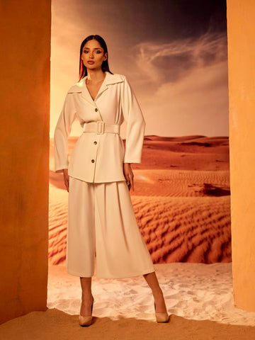 Loose belted shirt with wide leg trouser Loose belted shirt with wide leg trouser