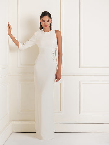 Asymmetrical cutout waist dress with crystals Asymmetrical cutout waist dress with crystals