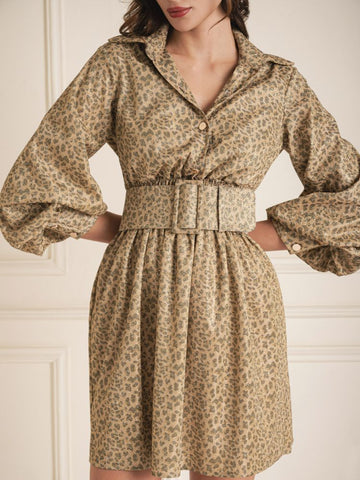 Belted Puff Sleeve Mini Dress Belted Puff Sleeve Mini Dress