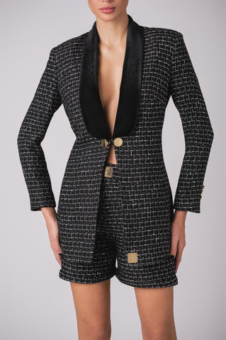 Tweed blazer with matching shorts and gold button details Tweed blazer with matching shorts and gold button details