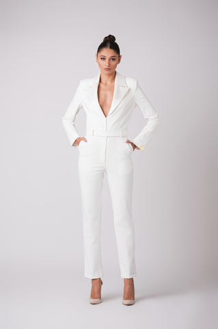 Deep plunge long sleeve tailored jumpsuit Deep plunge long sleeve tailored jumpsuit