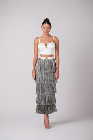 Layered Fringe Skirt With Cherine Fakhry Gold Belt Detailing Layered Fringe Skirt With Cherine Fakhry Gold Belt Detailing