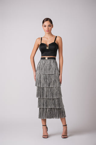 Layered Fringe Skirt With Cherine Fakhry Gold Belt Detailing Layered Fringe Skirt With Cherine Fakhry Gold Belt Detailing