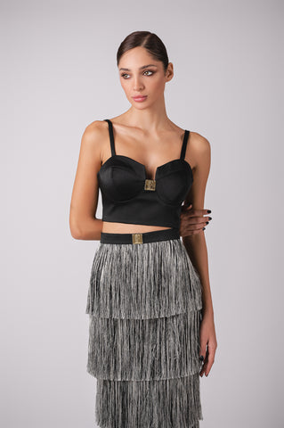 Layered Fringe Skirt With Cherine Fakhry Gold Belt Detailing Layered Fringe Skirt With Cherine Fakhry Gold Belt Detailing