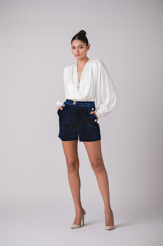 Deep Plunge Parachute Sleeve Satin Blouse Deep Plunge Parachute Sleeve Satin Blouse