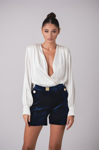 Deep Plunge Parachute Sleeve Satin Blouse Deep Plunge Parachute Sleeve Satin Blouse