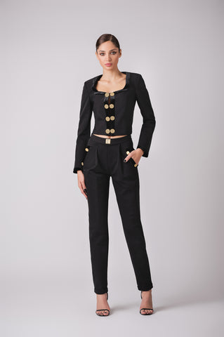 Tailored Jacket And Pant Set With Velour / Satin Trimmings And Gold Buttons Tailored Jacket And Pant Set With Velour / Satin Trimmings And Gold Buttons