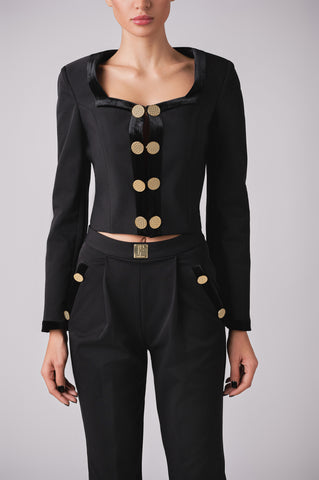 Tailored Jacket And Pant Set With Velour / Satin Trimmings And Gold Buttons Tailored Jacket And Pant Set With Velour / Satin Trimmings And Gold Buttons