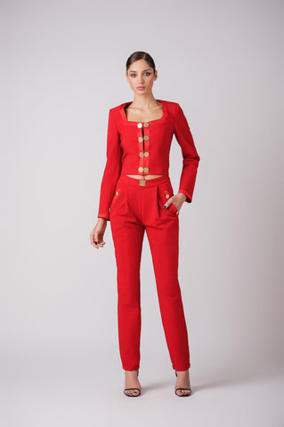 Tailored Jacket And Pant Set With Velour / Satin Trimmings And Gold Buttons Tailored Jacket And Pant Set With Velour / Satin Trimmings And Gold Buttons