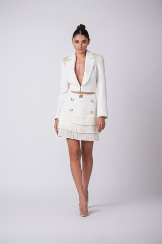 Tweed jacket with fringe shoulders & matching skirt Tweed jacket with fringe shoulders & matching skirt