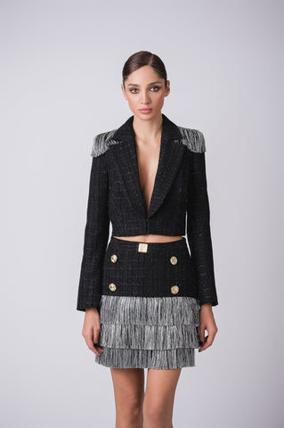 Tweed jacket with fringe shoulders & matching skirt Tweed jacket with fringe shoulders & matching skirt