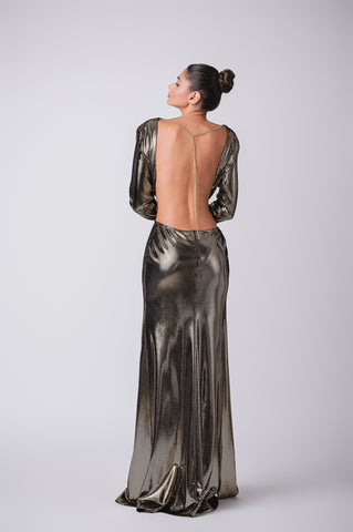 High slit metallic maxi dress with open back High slit metallic maxi dress with open back