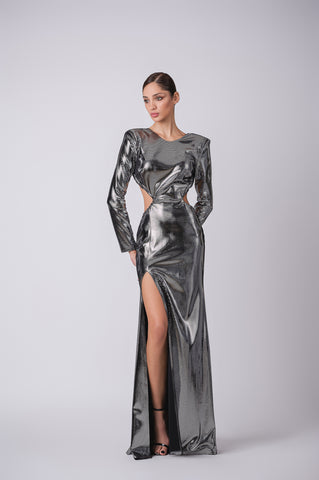 High slit metallic maxi dress with open back High slit metallic maxi dress with open back