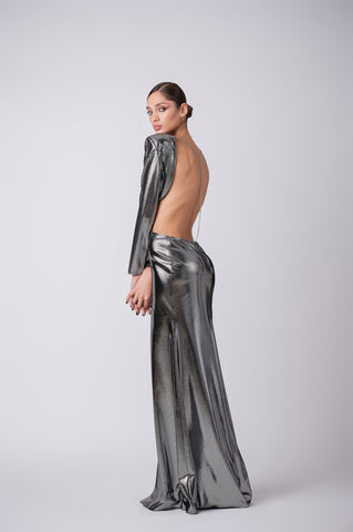 High slit metallic maxi dress with open back High slit metallic maxi dress with open back