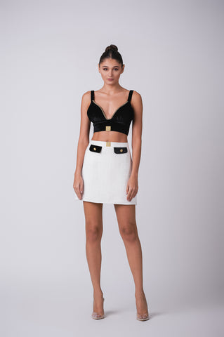 Tweed Mini Skirt With Contrast Pocket Details Tweed Mini Skirt With Contrast Pocket Details
