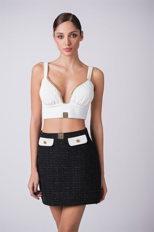 Tweed Mini Skirt With Contrast Pocket Details Tweed Mini Skirt With Contrast Pocket Details