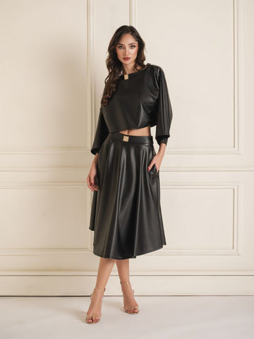 Midi Leather Flaired Skirt Midi Leather Flaired Skirt