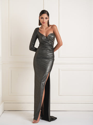 One shoulder crystal detail bustier dress One shoulder crystal detail bustier dress