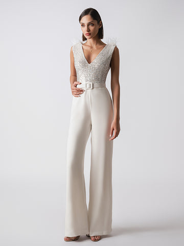 Feather shoulder glitter jumpsuit Feather shoulder glitter jumpsuit