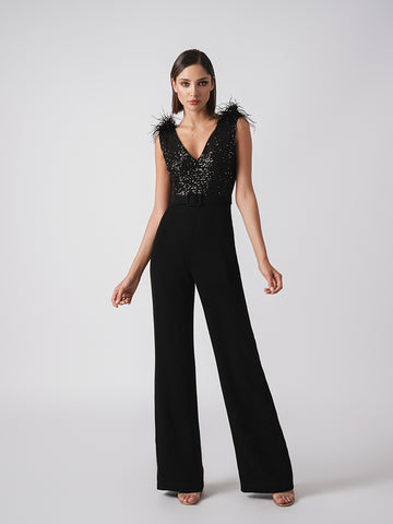Feather shoulder glitter jumpsuit Feather shoulder glitter jumpsuit