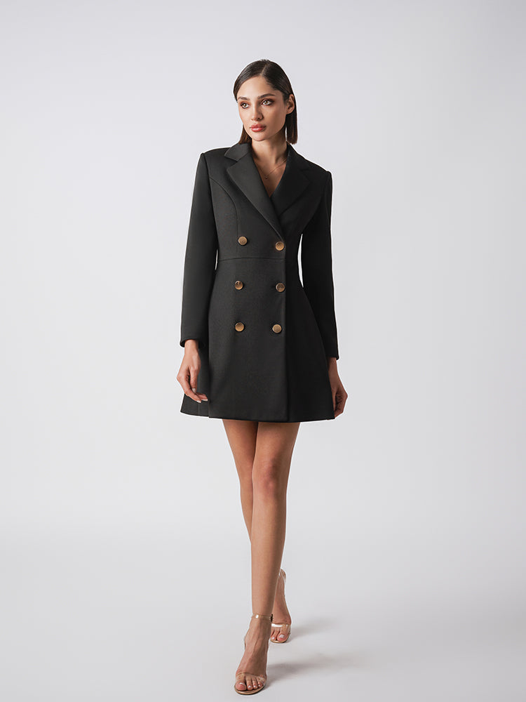 Gold button detail blazer dress