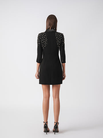 Satin collar and diamante shoulder detail blazer dress Satin collar and diamante shoulder detail blazer dress