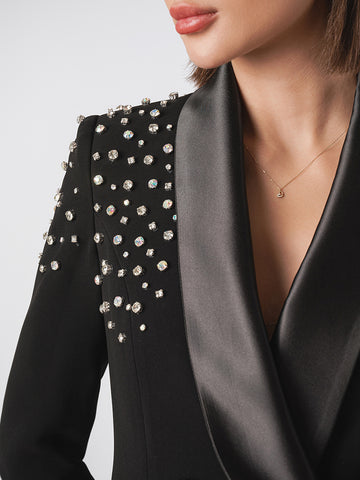 Satin collar and diamante shoulder detail blazer dress Satin collar and diamante shoulder detail blazer dress