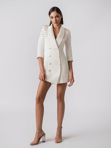 Satin collar and diamante shoulder detail blazer dress Satin collar and diamante shoulder detail blazer dress
