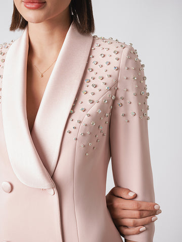 Satin collar and diamante shoulder detail blazer dress Satin collar and diamante shoulder detail blazer dress