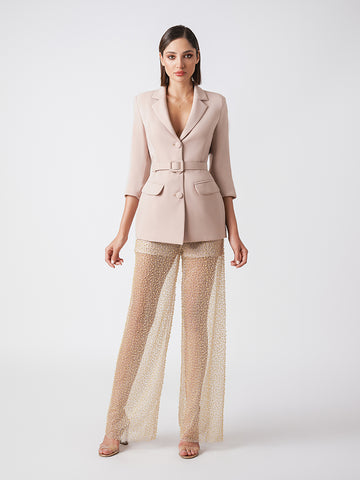 Sheer embellished pants with blazer Sheer embellished pants with blazer