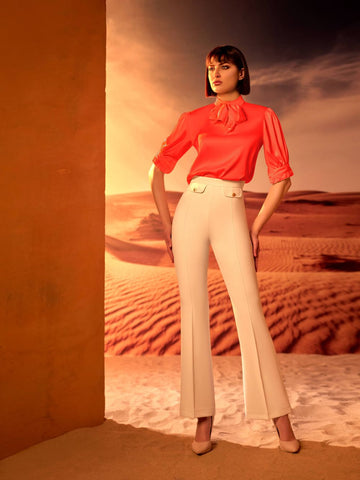 High neck blouse with High-Waisted Trouser