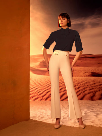 High neck blouse with High-Waisted Trouser