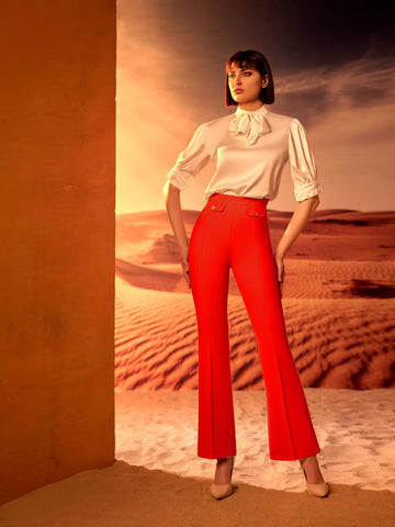 High neck blouse with High-Waisted Trouser