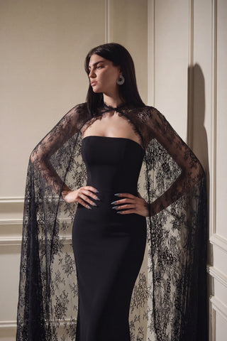 Sheer Lace Cape Gown