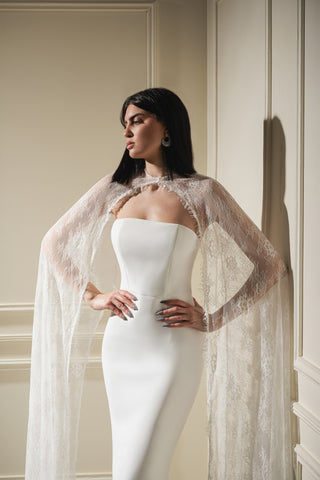 Sheer Lace Cape Gown