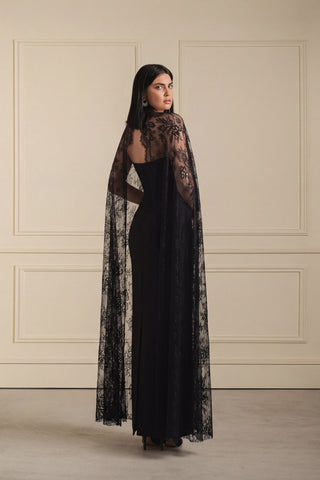 Sheer Lace Cape Gown