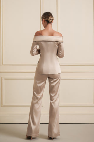Off-Shoulder Satin Suit