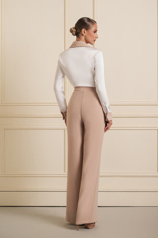 Contrast Collar Pearl Blouse