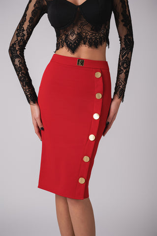 Pencil skirt with gold button details