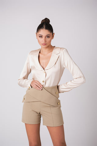 Long Sleeve Button-Up Satin Blouse