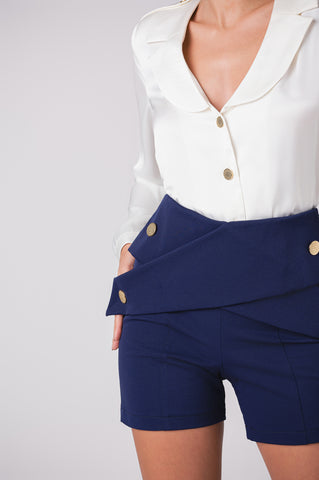 Criss-cross shorts with gold button details