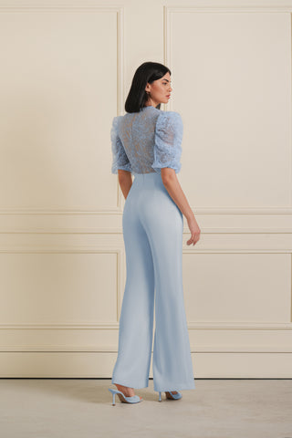 Sheer Lace Puff Sleeve Jumpsuit