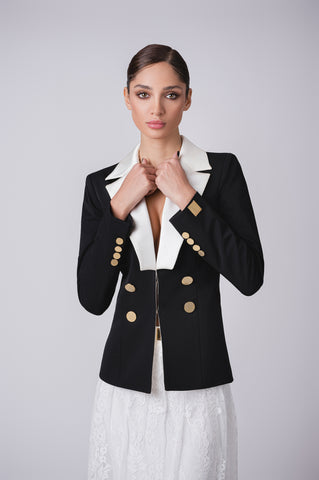 Tailored Jacket With Wide Contrast Collar