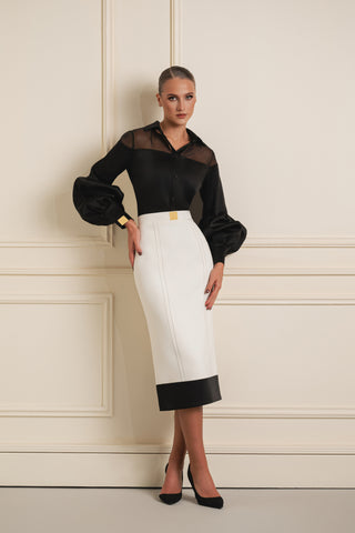 Satin Trim Pencil Skirt