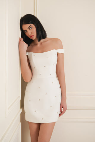 Embellished Off-Shoulder Mini Dress