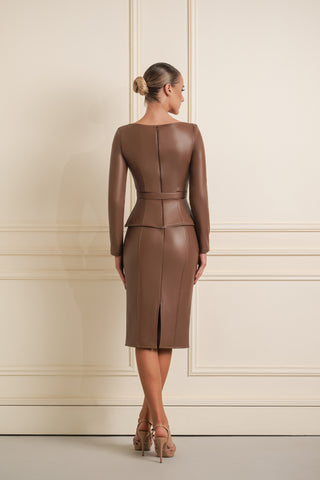 Structured Leather Midi Skirt Set