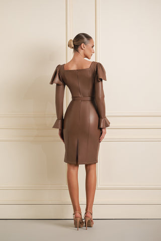 Structured Leather Midi Dress