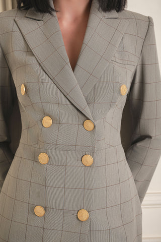 Patterned Double-Breasted Blazer Dress