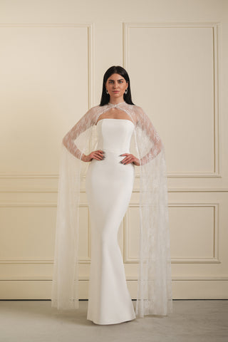 Sheer Lace Cape Gown